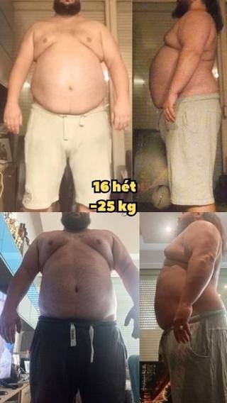Kliens átalakulás: −25 kg · 16 hét
